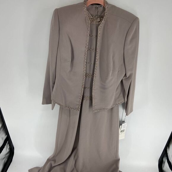 Day mor frosted mocha halter beaded maxi sheath gown and jacket NWT womens 6 - Picture 1 of 6